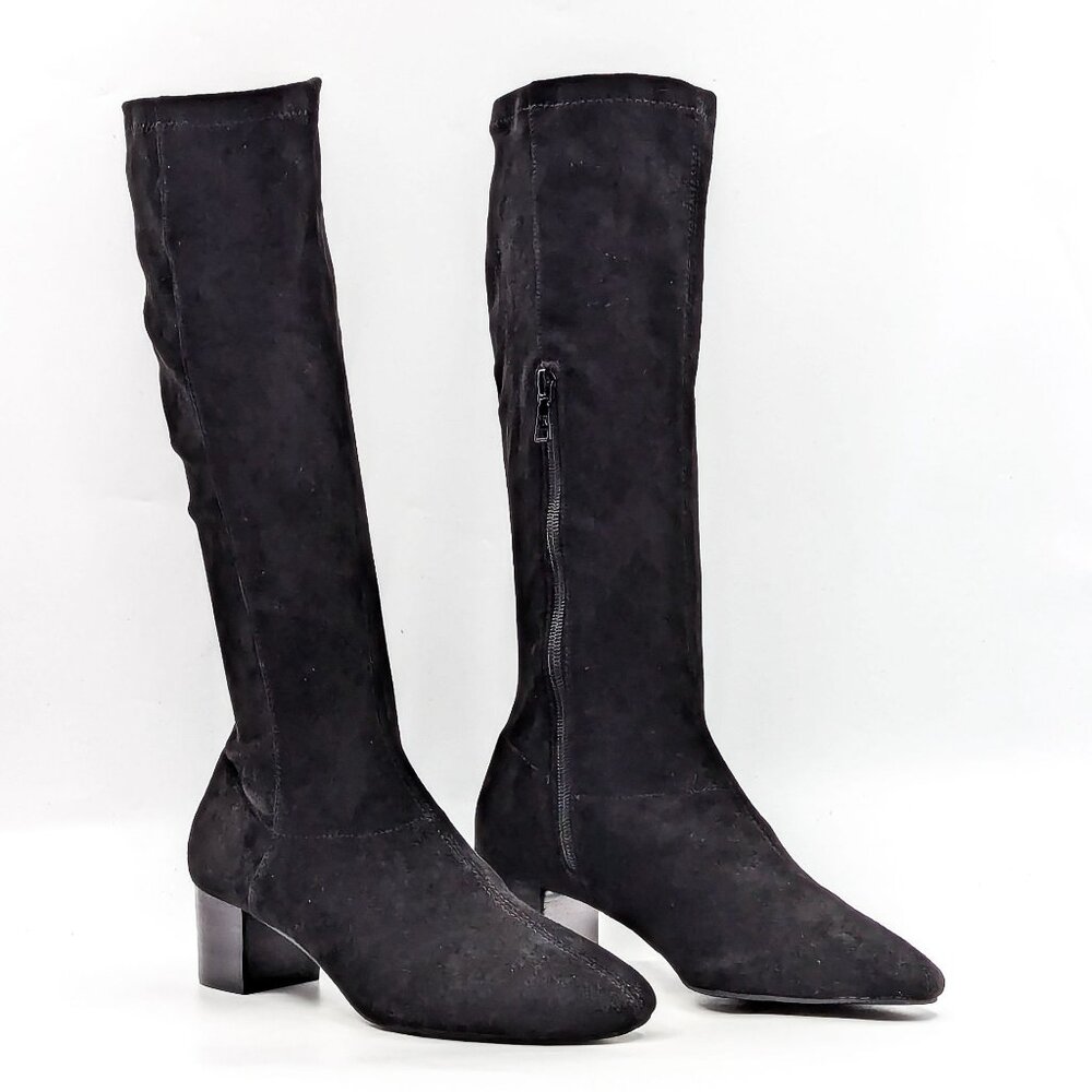 Jack Rogers Women Rayline Black Faux Suede Tall Zip Knee Boots size 6